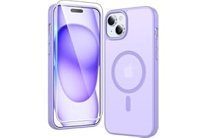 FNTCASE for iPhone 15 Case Matte: iPhone 14/13 Case Magnetic Phone Cases with Screen Protector Compatible with Magsafe Slim Anti Yellowing Rugged Protective Translucent Cell Cover (C-Purple)