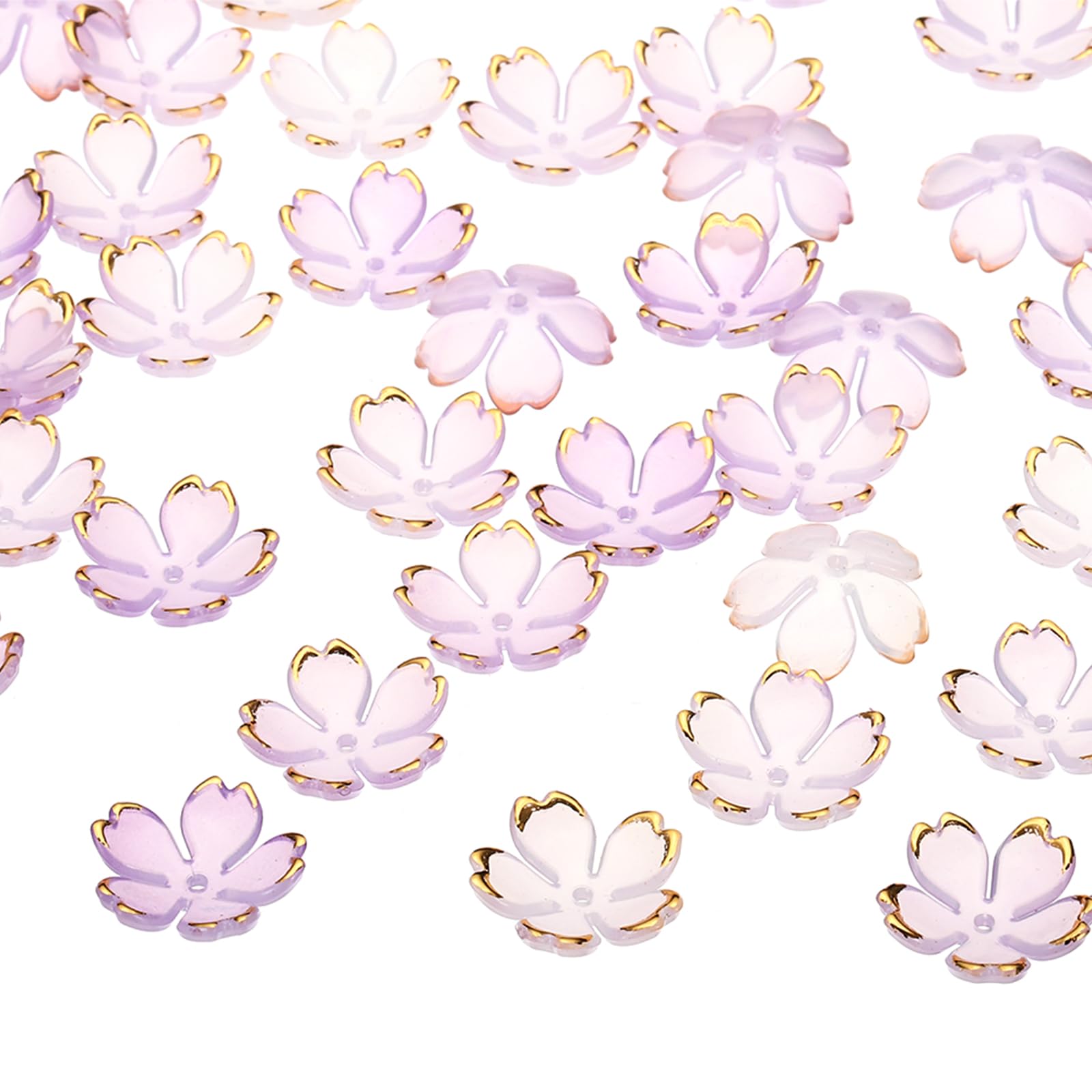 PATIKIL Acrylic Flower Beads, 50 Pcs 18mm Gold-Plated Gradient Cherry Blossom Floral Spacer Beads for Bracelets, Earrings, Necklaces, Jewelry Making and DIY Crafts, Purple Gradient