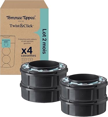 Cassettes de recharge originales Poubelle à couches Twist and Click Advanced, Lot exclusif de 4, 10,5 m, Recharge facile et grandes économies, 4 X 10,5 m