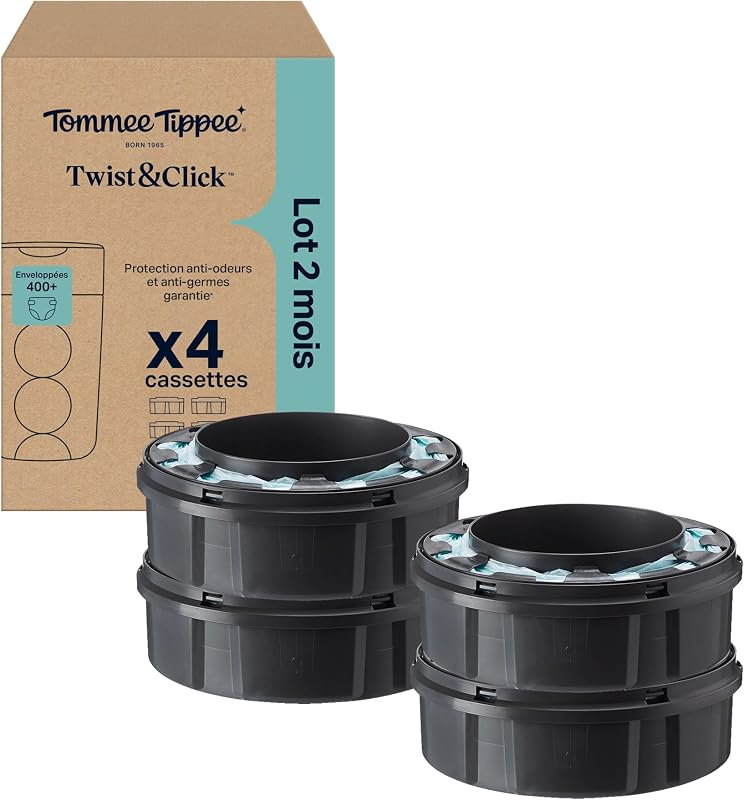 Cassettes de recharge originales Poubelle à couches Twist and Click Advanced, Lot exclusif de 4, 10,5 m, Recharge facile et grandes économies, 4 X 10,5 m
