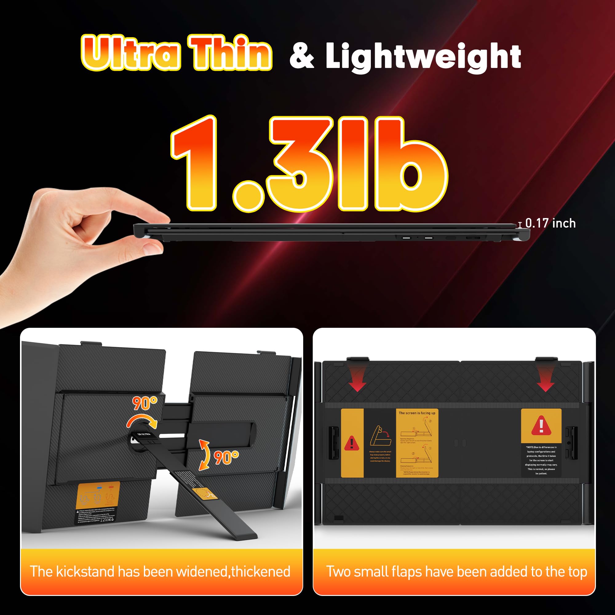 One Cable Connection Laptop Screen Extender Monitor Portable, Ultra Thin 14.2