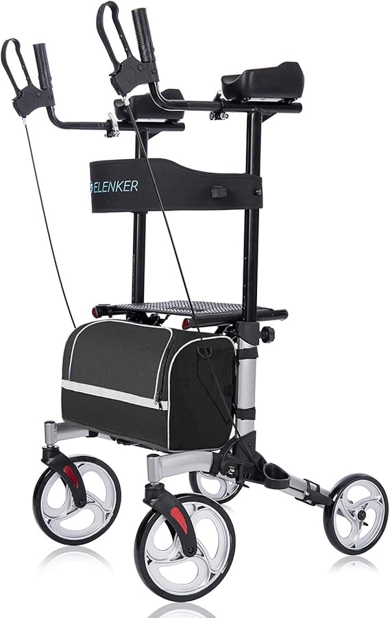 ELENKER Upright Walker,Stand Up Folding Rollator Walker Back Erect