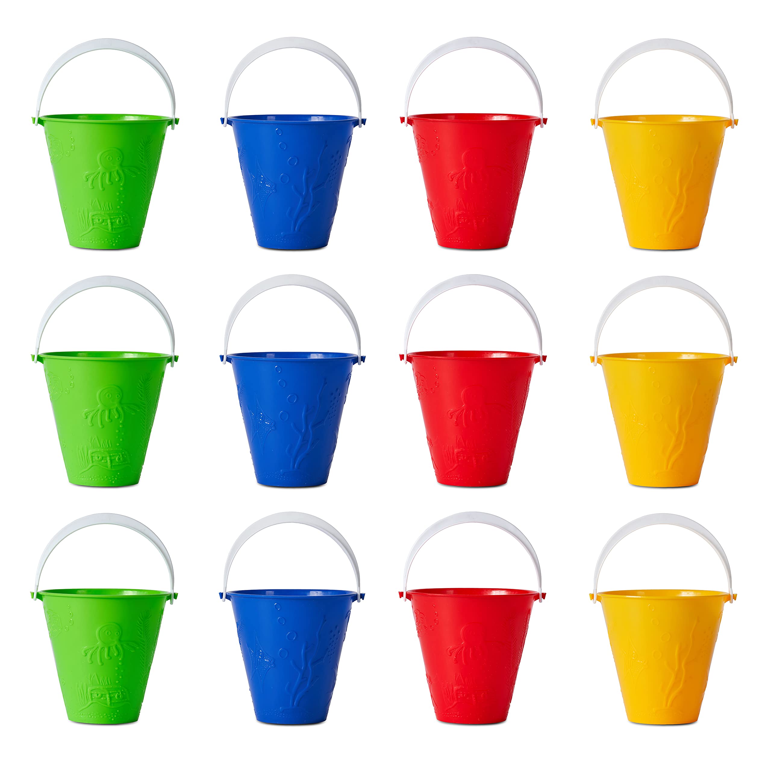 BRAMBLE 12 Small Buckets Brightly Coloured Sand Pit & Beach Mini Buckets for Kids, Sandbox Toys - Assorted Colours