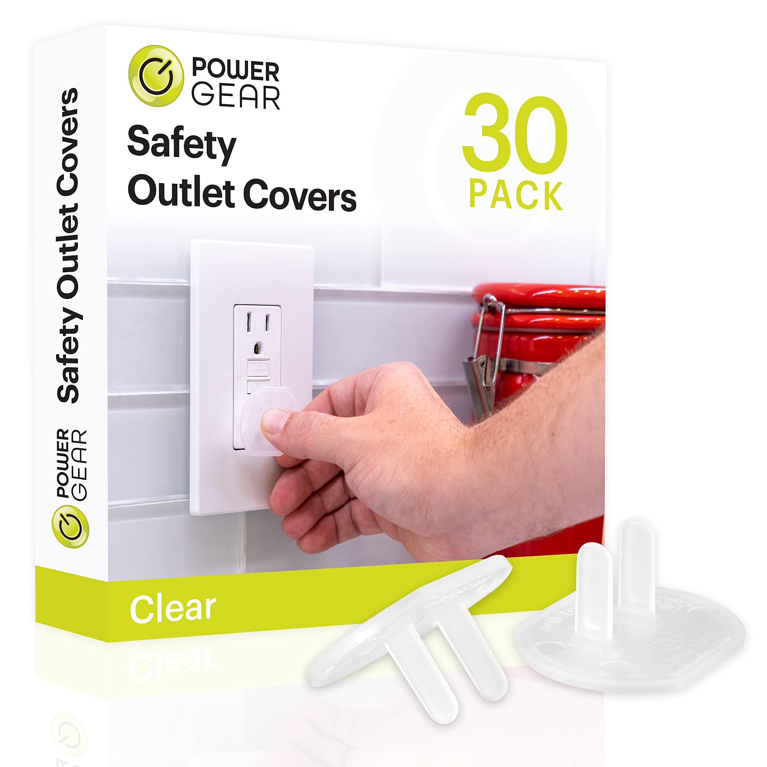 Power Gear Child Safety Electrical Outlet Covers, Tamper‑Resistant Plug Protectors for Standard Wall Outlets, Baby‑Proof & Child‑Proof Safety Caps, Clear, 30 Pack, 51175