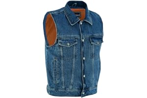 VANCE LEATHER Vance VB917 Mens Jean Style Denim SOA Motorcycle Vest with Conceal Carry Pockets