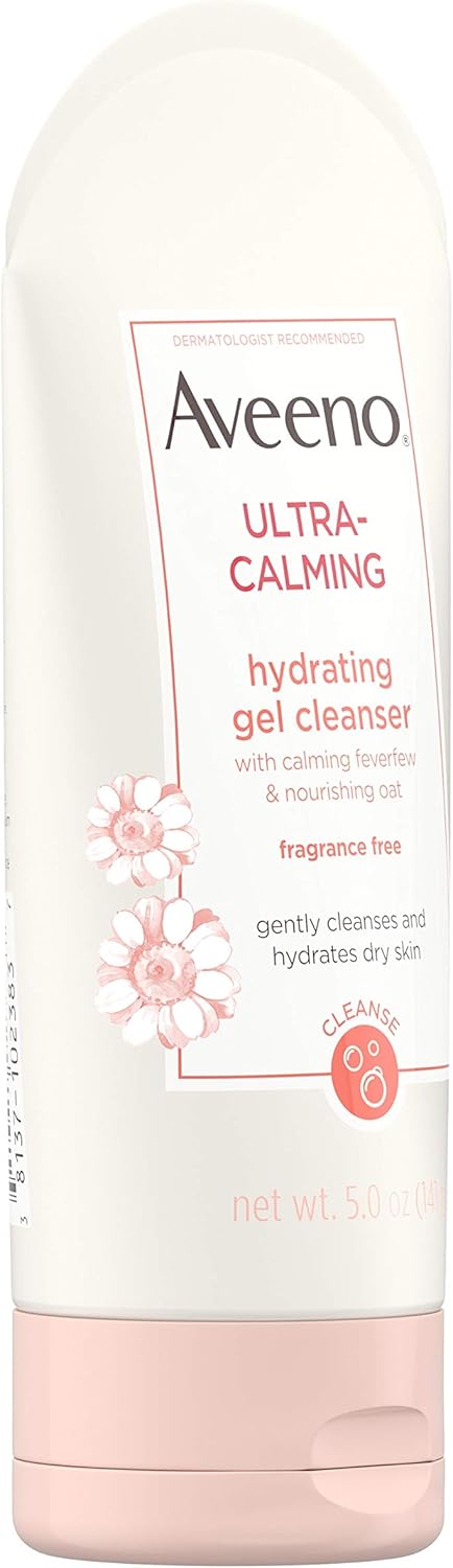 Aveeno Ultra-Calming Hydrating Gel Facial Cleanser with Calming Feverfew & Nourishing Oat, Daily Face Wash for Dry & Sensitive Skin, Hypoallergenic, Fragrance-Free & Non-Comedogenic, 5 oz: Beauty