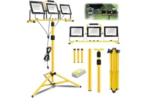21000Lumen LED Work Lights with Stand: 3 Head Portable Work Light with Individual Switch - IP66 Waterproof Tripod Worklight w