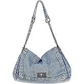 Eiyye Denim Purse for Women Vintage Jean Crossbody Purse with Chain Strap & Turn-Lock Flap Casual Hobo Style