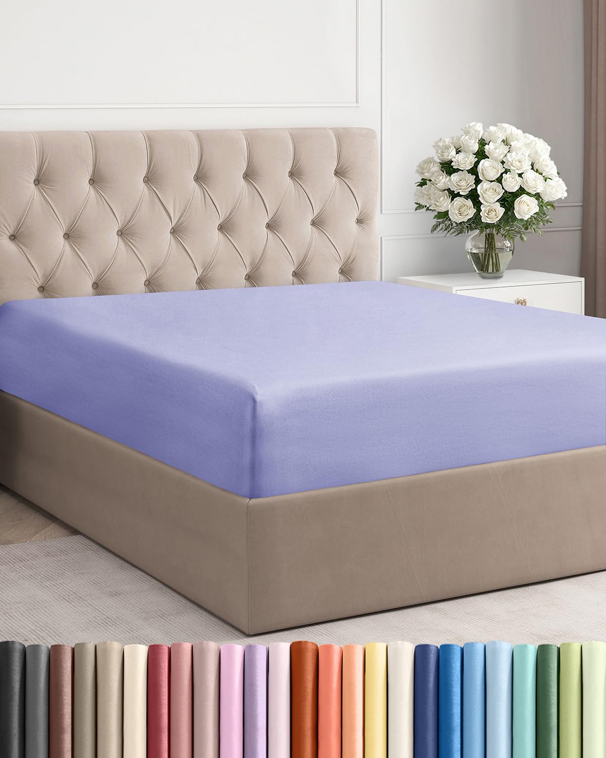 Photo 1 of Full Fitted Bed Sheet - Bottom Single Fitted Sheet Only - Ultra-Soft Hotel Luxury Bedding w/ 8-16 Inch Deep Pockets - Breathable, Cooling & Wrinkle Free - Easy-Fit, Fade & Shrink Resistant - Lavender