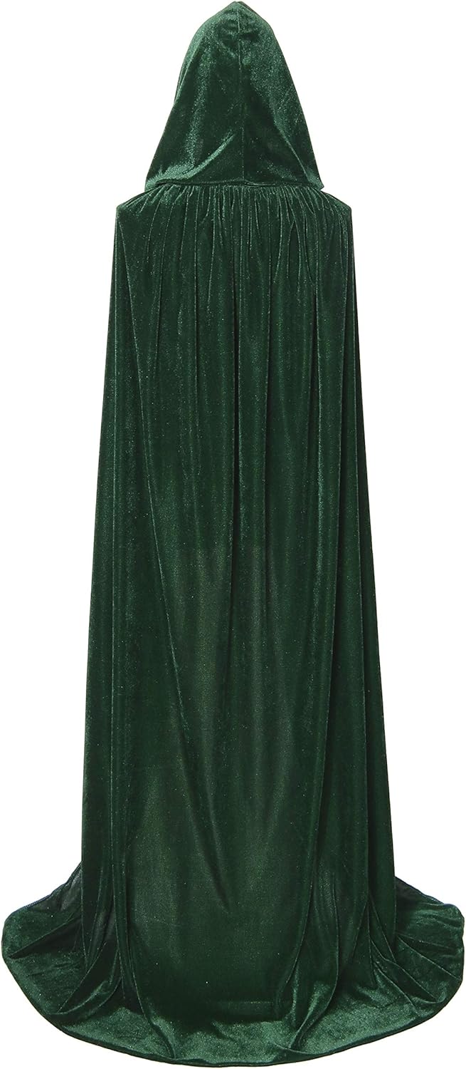 Txian Full Length Hooded Velvet Cloak Halloween Christmas Fancy Cape Costumes 59" (Green) - Image 4