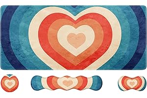 iLeadon Mouse Pad Set, Desk Mat + Mouse Pad with Wrist Rest + Keyboard Wrist Rest + Coaster, 4in1 Large Gaming Mouse Pad Set for Home Office, Heart Rainbow Retro