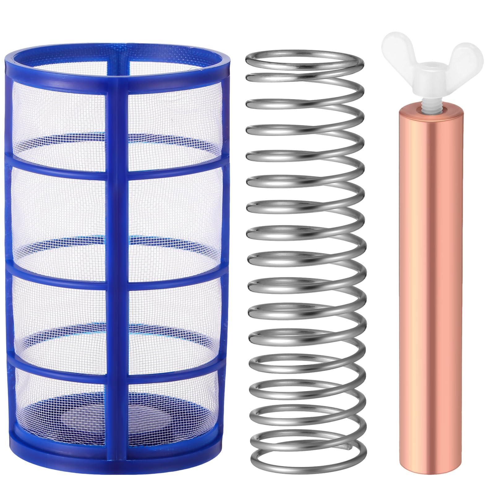 Photo 1 of Qualirey 4 Pcs Copper Anode Replacement Kit Solar Pool Replacement Including Copper Anode Basket Screen Spring and Screw for Solar Pool, Reduces Chlorine 4.13 x 0.71 Inch Threaded M6 (Blue)