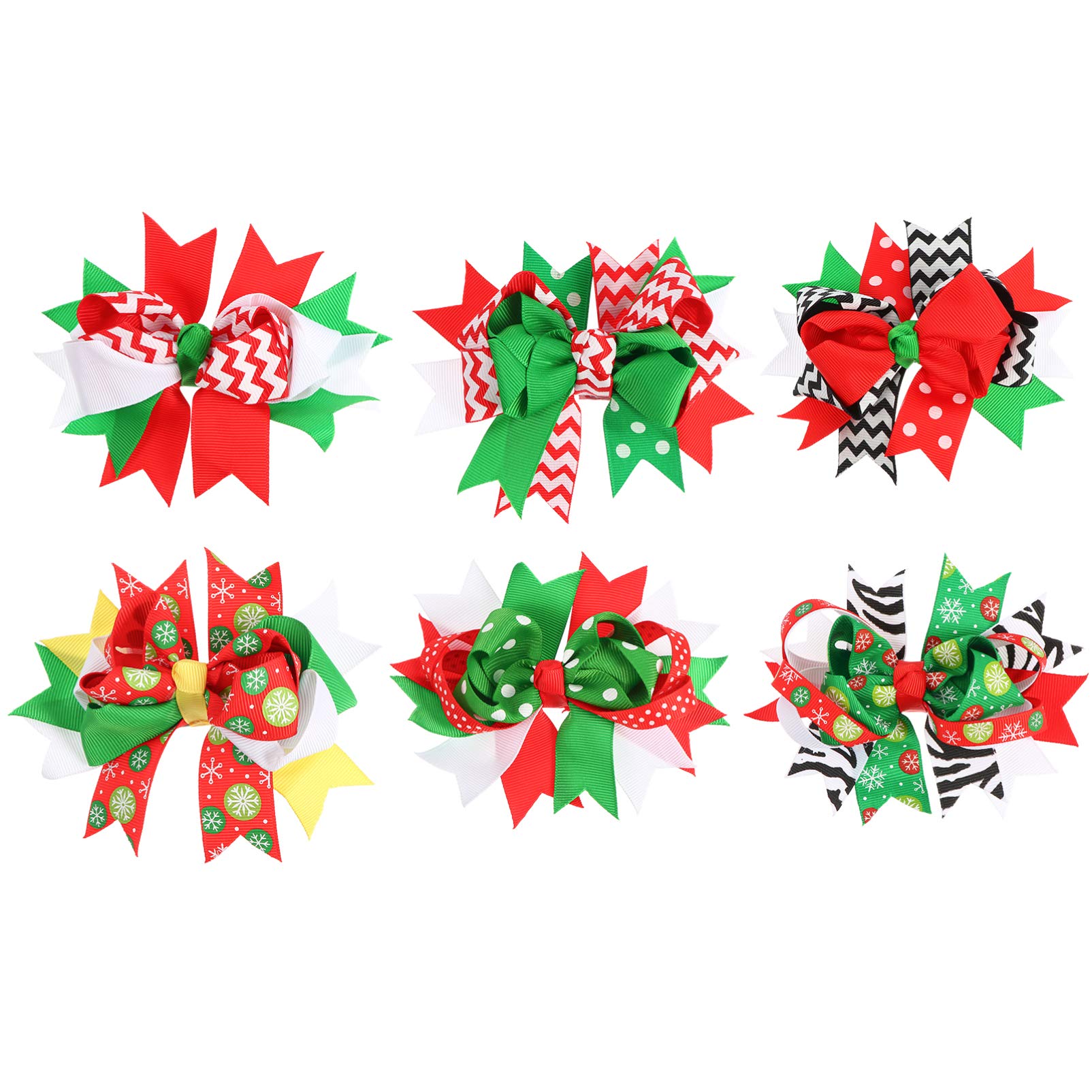 FRCOLOR Christmas Hair Bows for Girls, 6pcs Grosgrain Ribbon Hair Clips Bowknot Hairpin Bows Barrettes Christmas Hair Accessories for Kids