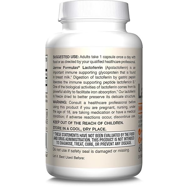 JARROW FORMULAS LACTOFERRIN SUPPLEMENTS 250 MG – IMMUNE-SUPPORTING GLYCOPROTEIN FOR HEALTHY IMMUNE SYSTEM SUPPORT & IRON ABSORPTION – FREEZE DRIED, GLUTEN FREE, NON-GMO – 60 CAPSULES (SERVINGS)