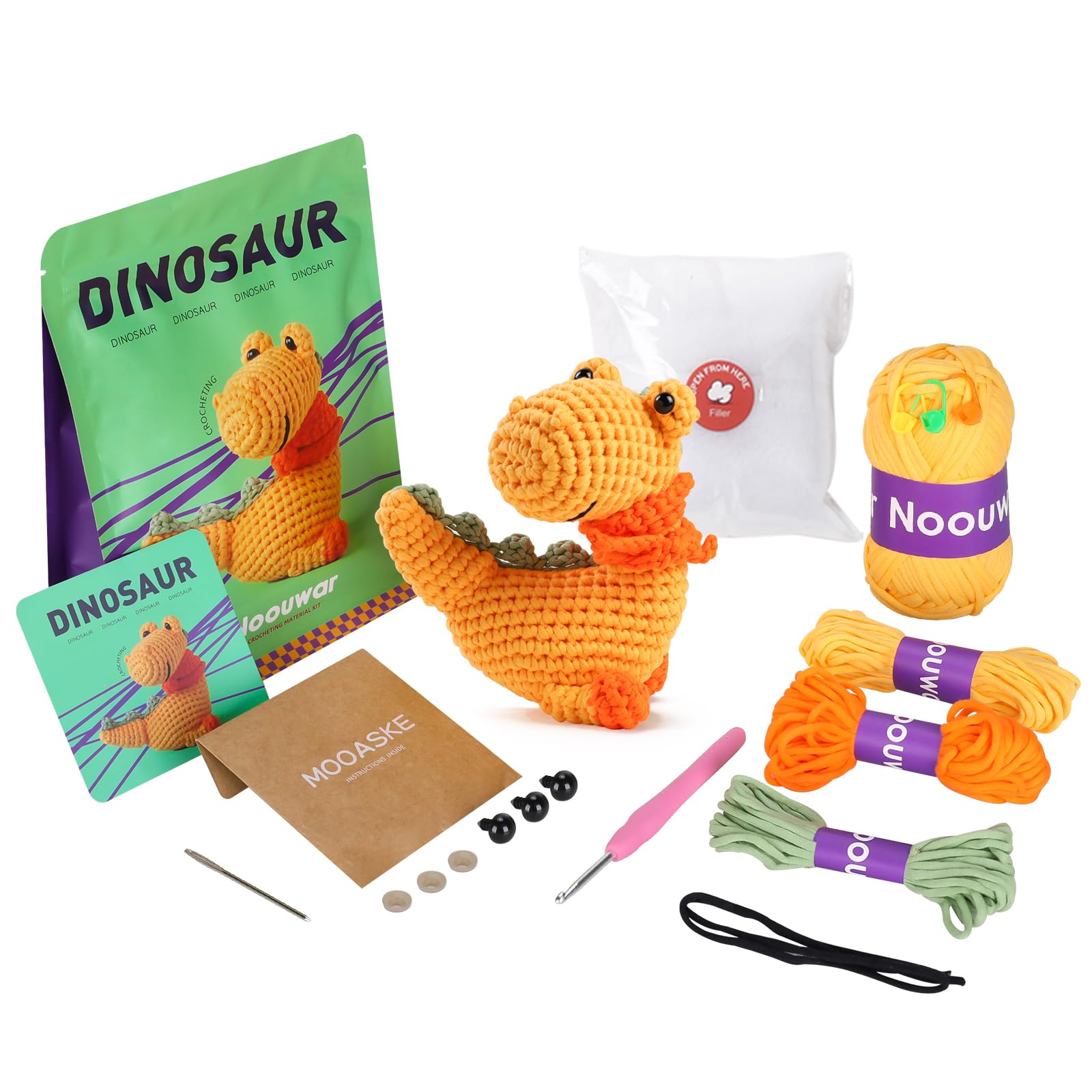 Photo 1 of Noouwar Crochet Beginner Kit -Beginner Crochet Kits for Adults with Step-by-Step Video Tutorial and Crochet Yarn -Amigurumi Crochet Animal Kit Dinosaur -Cute Room Decor DIY Craft
