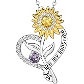 Valentine Gift for Women,Sunflower Birthstone Necklace for Women, Sunflower Gift for Wife Birthday Gift Ideas Wedding Anniversary Birthday Gifts for Girlfriend You Are My Sunshine Necklace for Mom Daughter