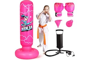 Onirii 66 Inch Larger Kids Punching Bag with Boxing Gloves,Updated 4-in-1 Ninja Kids Inflatable Boxing Bag with Air Pump,Gifts for Boys & Girls Age 5-12 for Taekwondo,MMA and Practicing Karate