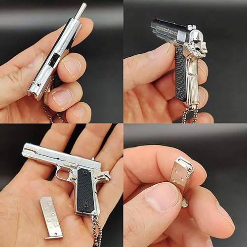 Timqua Mini Gun Keychain Accessories, Silver Tiny Keychain Guns - Main Image
