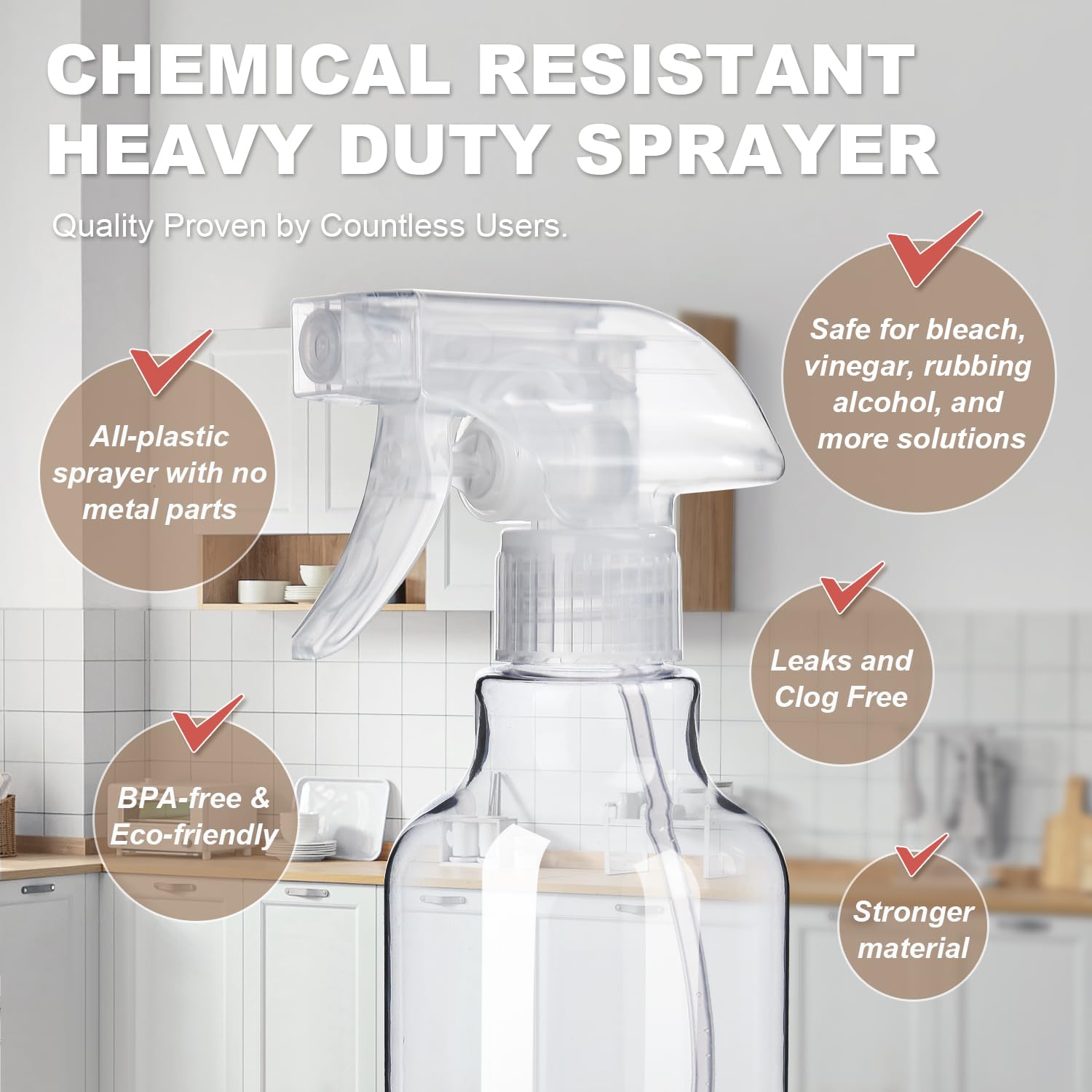 airbee Plastic Spray Bottles (2-Pack, 16.9 Oz) Heavy Duty Spraying, Mist & Stream, Empty Water Sprayer Bottle for Cleaning Solutions, Essential Oils, Hair, Plants, BBQ, Dog Cat Behavior Correction (Clear)