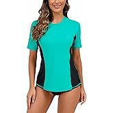 Halcurt Women's Short Sleeve Rash Guard Swimsuit Top with Built in Bra Swim Shirt UPF50+ Quick Dry Bathing Suit