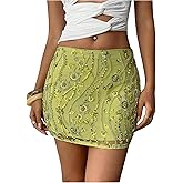 SweatyRocks Women's Sequin Skirts Floral Mesh Glitter Sparkly Y2K Mini Skirt