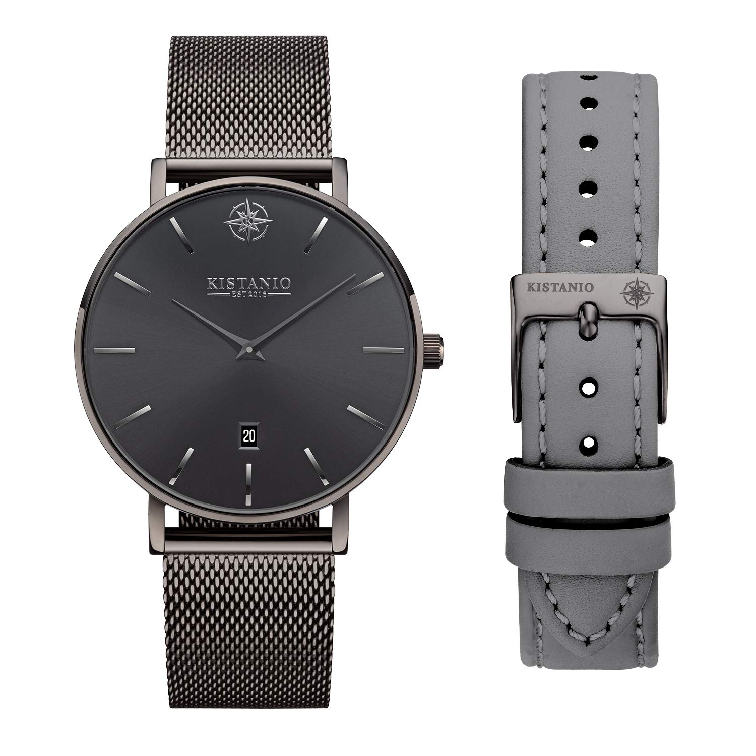 Kistanio Moyen GM-GMS-M-L-GR Women's Watch with Sapphire Glass and Milanese Strap and Extra Leather Strap