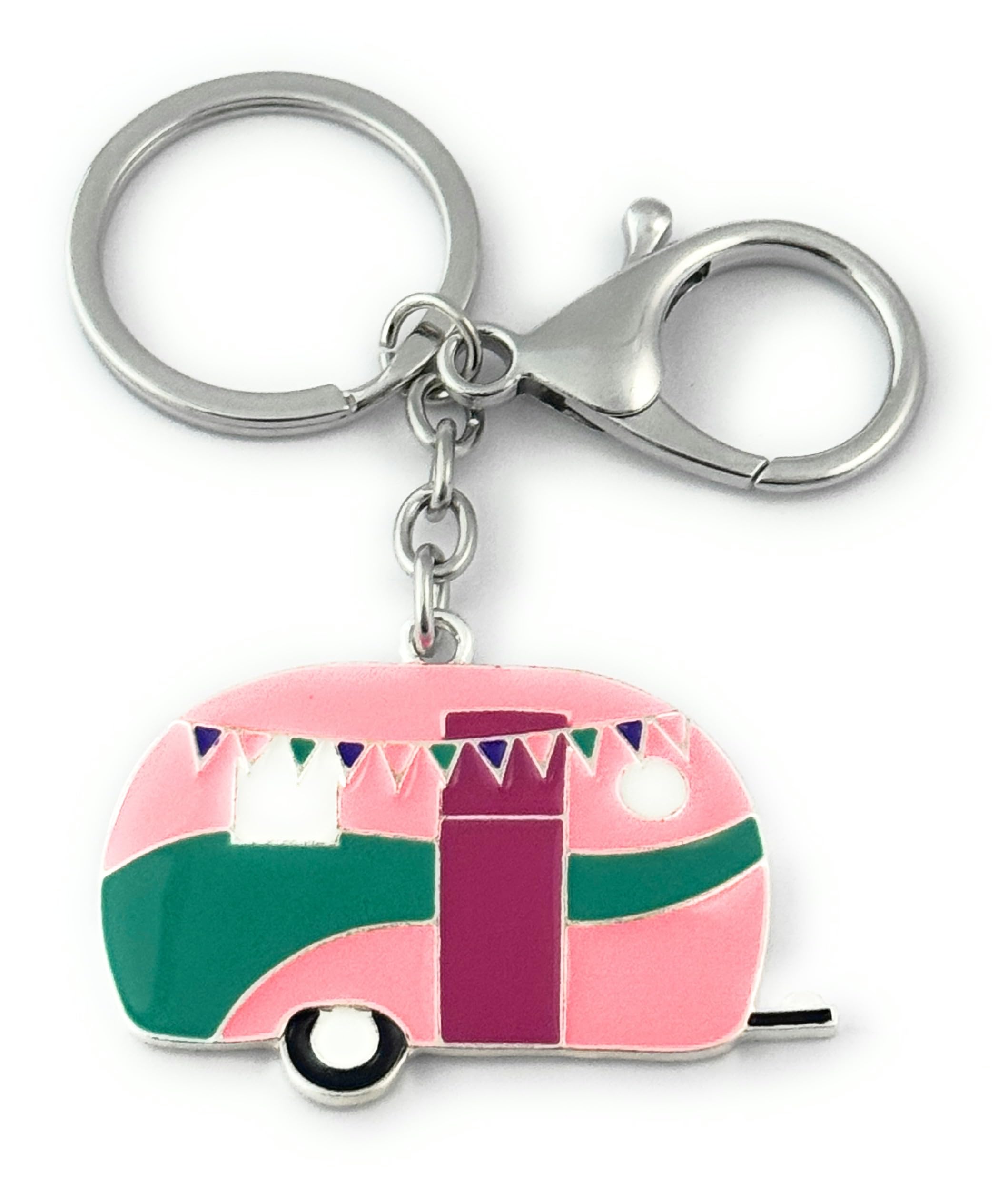 FizzyButton Gifts Pink Caravan Keyring Key Ring with Enamel Charm and Lobster Clasp