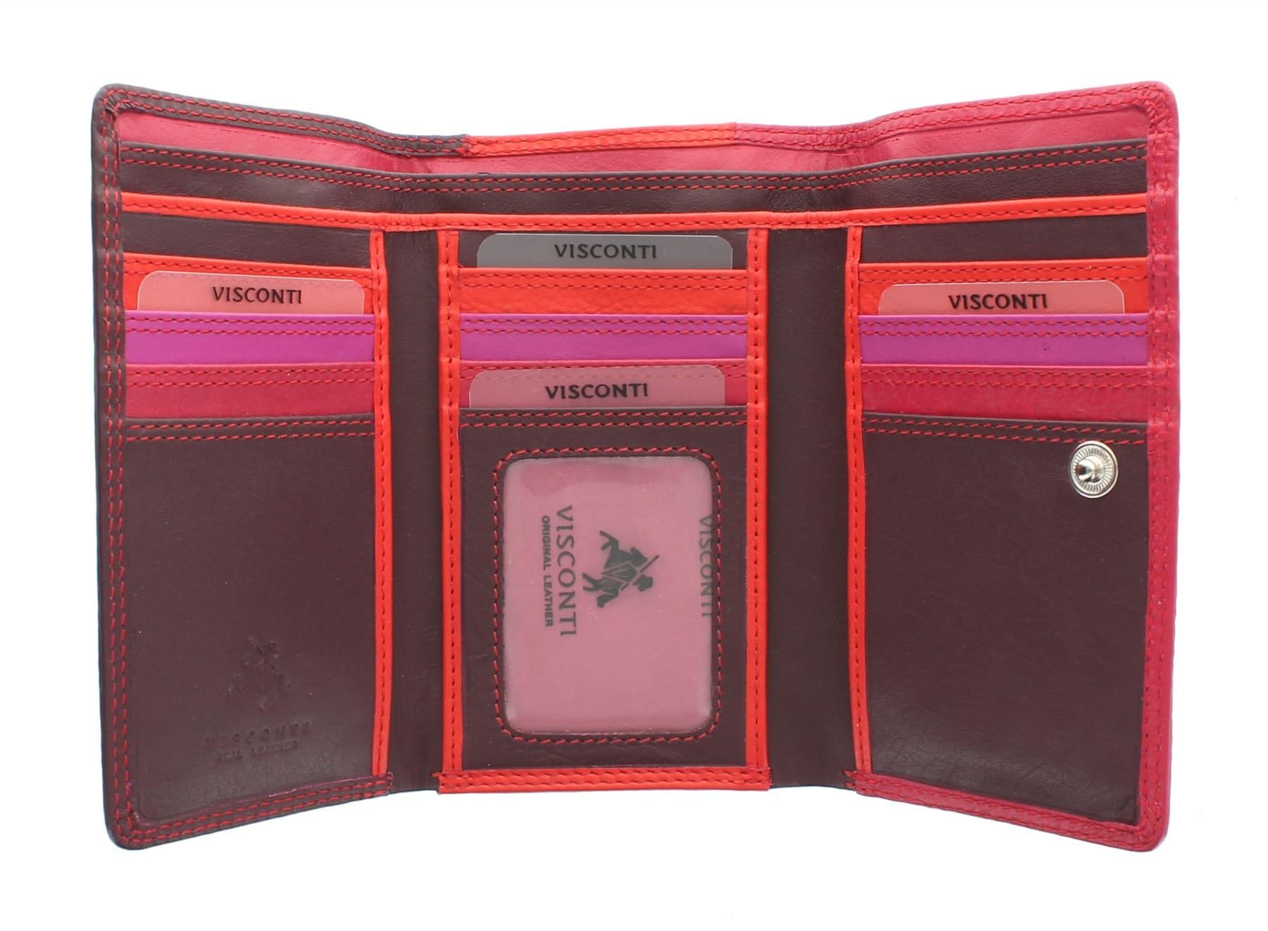 VISCONTI Rainbow Collection Bora Tri-Fold Leather Purse RFID Blocking RB43 Plum Multi