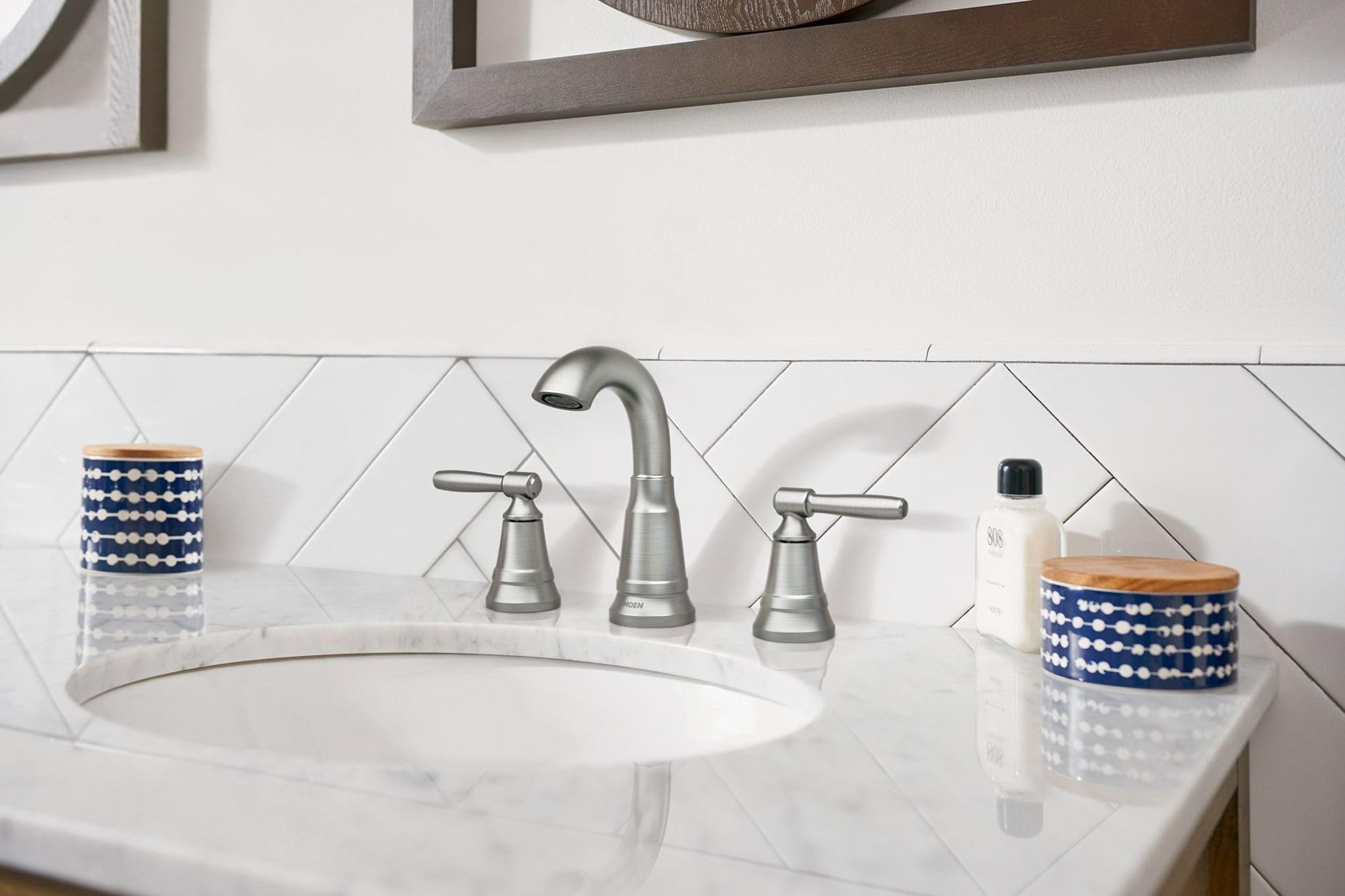 Moen Halle Spot Resist Nickel Widespread Traditional Bathroom Faucet with Drain Assembly for 3-Hole Applications, 84972SRN