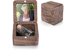SOITIS Engraving Wooden Box for Ashes - Small Glass Urn for Human Ashes Keepsake, Mini Urns for Ashes Cremation Holder, Perso
