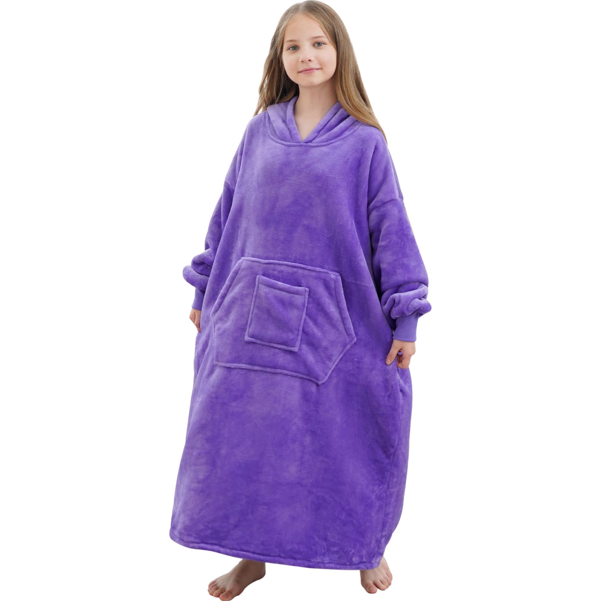 FUSSEDA Oversized Wearable Blanket Sweatshirt,Super Thick Warm Fleece Sherpa Cozy Blanket Hoodie with Pockets&Sleeves for Adult Kids