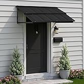 Jeracino Patio Awning, Door Awning with Galvanized Steel, Patio Canopy, 52.75" x 31" for Door and Window, Fixed Metal Awning with Bracket, Outdoor Awning, Black