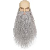 Yan Dream Mens Long Curly Cosplay Wizard Fake Beard with Handlebar Mustache