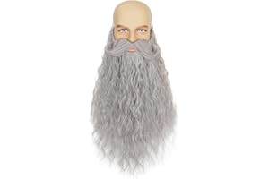 Yan Dream Long Curly Wizard Beard Men Full Fake Beard and Handlebar Mustache Cosplay Costume Facial Hair