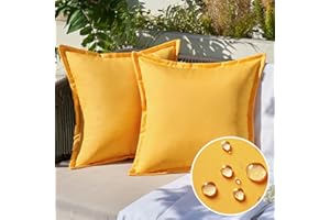 EMEMA Pack of 2 Yellow Outdoor Pillows Waterproof 18x18 Inch Decorative Solid Broadside Square Throw Pillow Covers Outside Pillowcase for Patio Furniture Sunbrella Outdoor Pillows for Balcony Decor