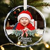 Custom Baby First Christmas Ornament - Baby Photo Ornament for Christmas Tree, Newborn Boy Girl Keepsake, New Mom Gifts - Per