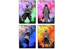 4Pcs Anime Demon Posters Canvas Prints Tanjiro Inosuke Nezuko Zenitsu Slayer Soul Minimalist Wall Art Decor for Home Bedroom 