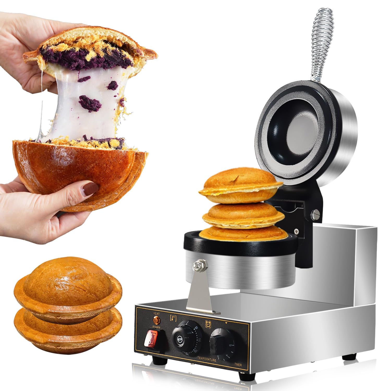 Photo 1 of 1300W Ice Cream UFO Burger Maker, Burger Waffle Maker, Hamburger sandwich machine Non-stick Panini press waffle machine, Non stick pan coating, stainless steel body, with temp and timer control.