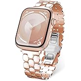 TISIMO Compatible with Apple Watch Band 41mm 40mm 38mm 45mm 44mm 42mm Women,Cute Stainless Steel Metal iWatch Band for iWatch Series 9/SE/SE2/8/7/6/5/4/3/2/1,Pretty Shiny Look