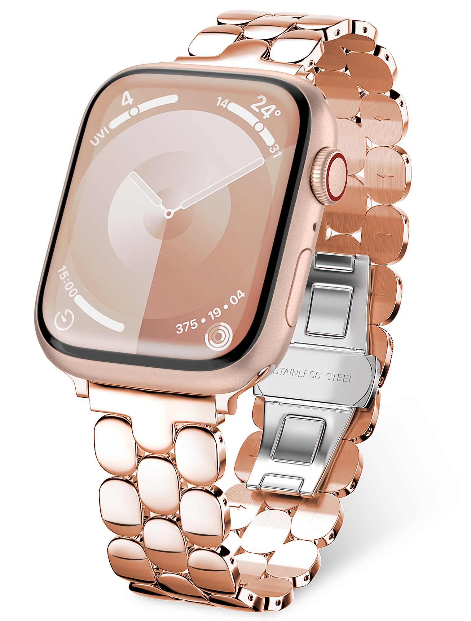 TISIMO Compatible with Apple Watch Strap 45 mm 44 mm 42 mm 41 mm 40 mm 38 mm Women, Stainless Steel Metal iWatch Bracelet for iWatch Series SE/SE2/8/7/6/5/4/3/2/1, Shiny Finish, 38mm/40mm/41mm, Metal