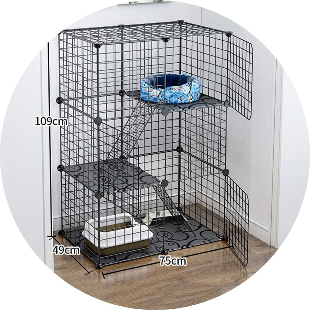 Kennels Dog Cage Home Three-layer Small Cat Nest Bird Cage Detachable Large Space Indoor Cat House Freely Assembled (Color : Black, Size : 75x49x109cm)