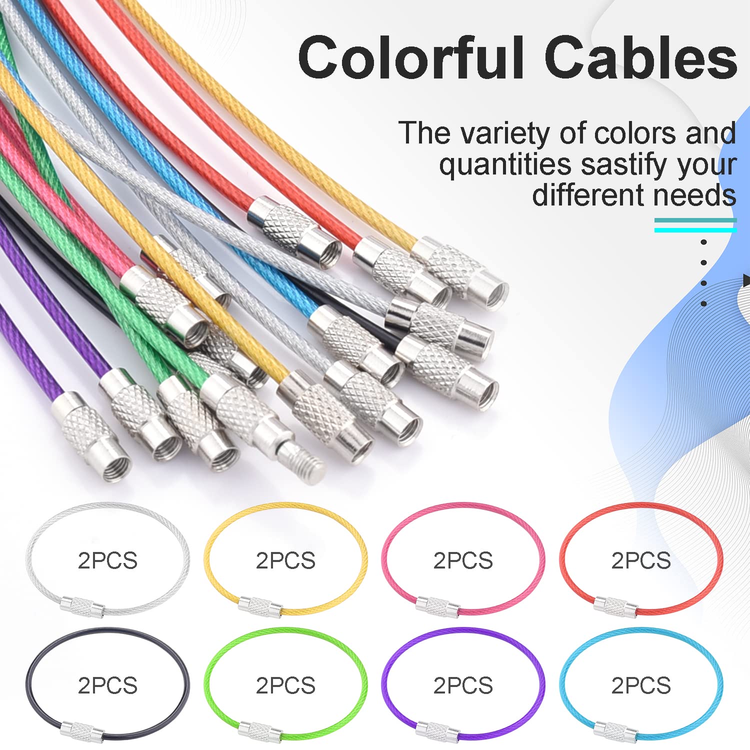 CooBigo 16 Pack Stainless Steel Loops 2mm Coated Wire Keychain Cable Large Keyrings 6 inch Key Chain for Luggage Tags, Key Tags, Keyrings, Kitchen utensils, Duster-Assorted Colors