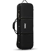 Christina 4/4 Violin Case, Canvas Hard Shell Violin Storage Box, Shockproof Pressure Resistant Violin Carrying Case with Shoulder Strap and 2 Bow Holders for Full Size 4/4 Violin (Black-4/4-Logo)