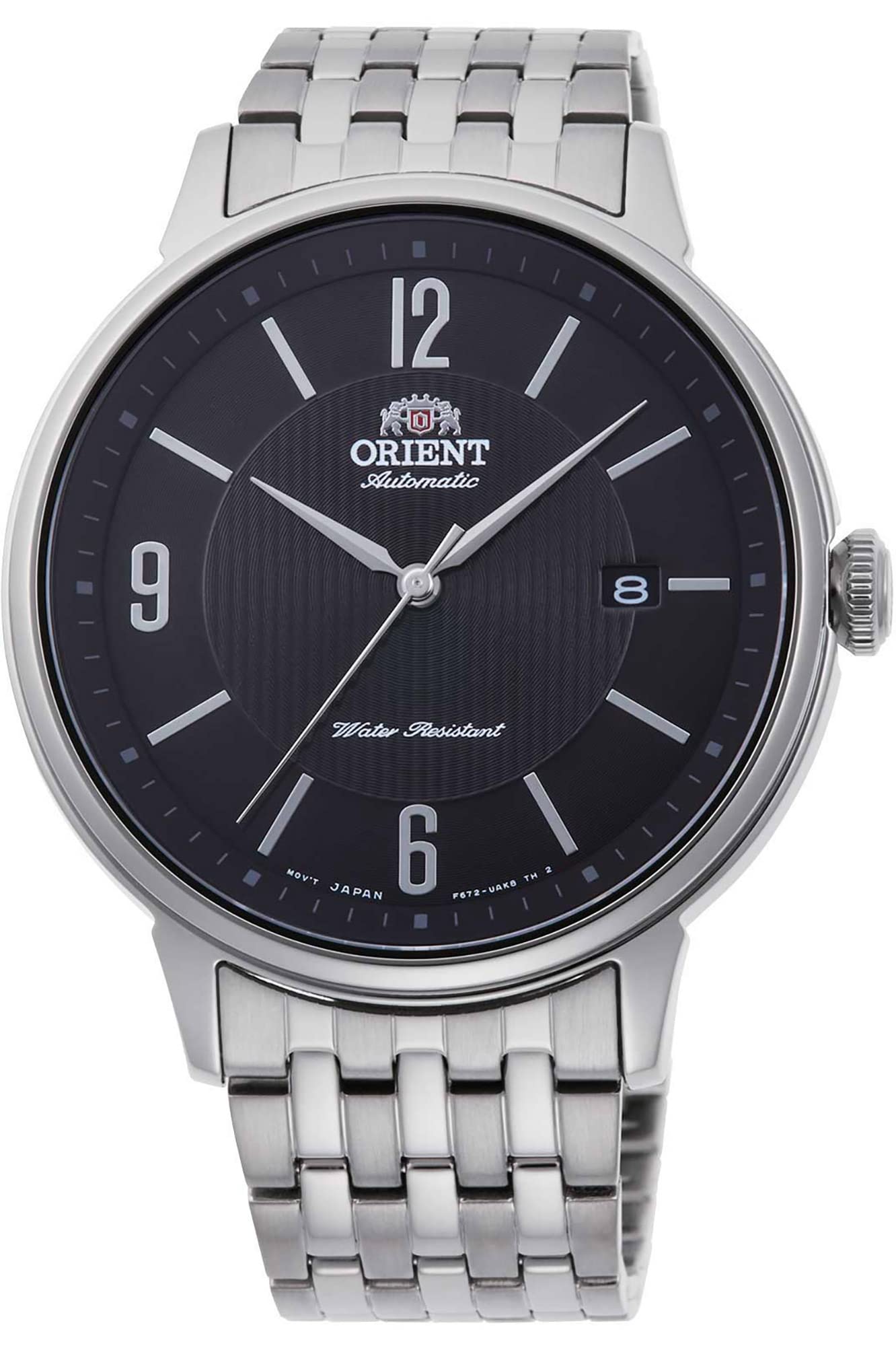 Orient Simple Arabic Men's Automatic Manual Winding Mechanical Casual Bracelet Stainless Steel Case Wrist Watch, Steel Black, Casual