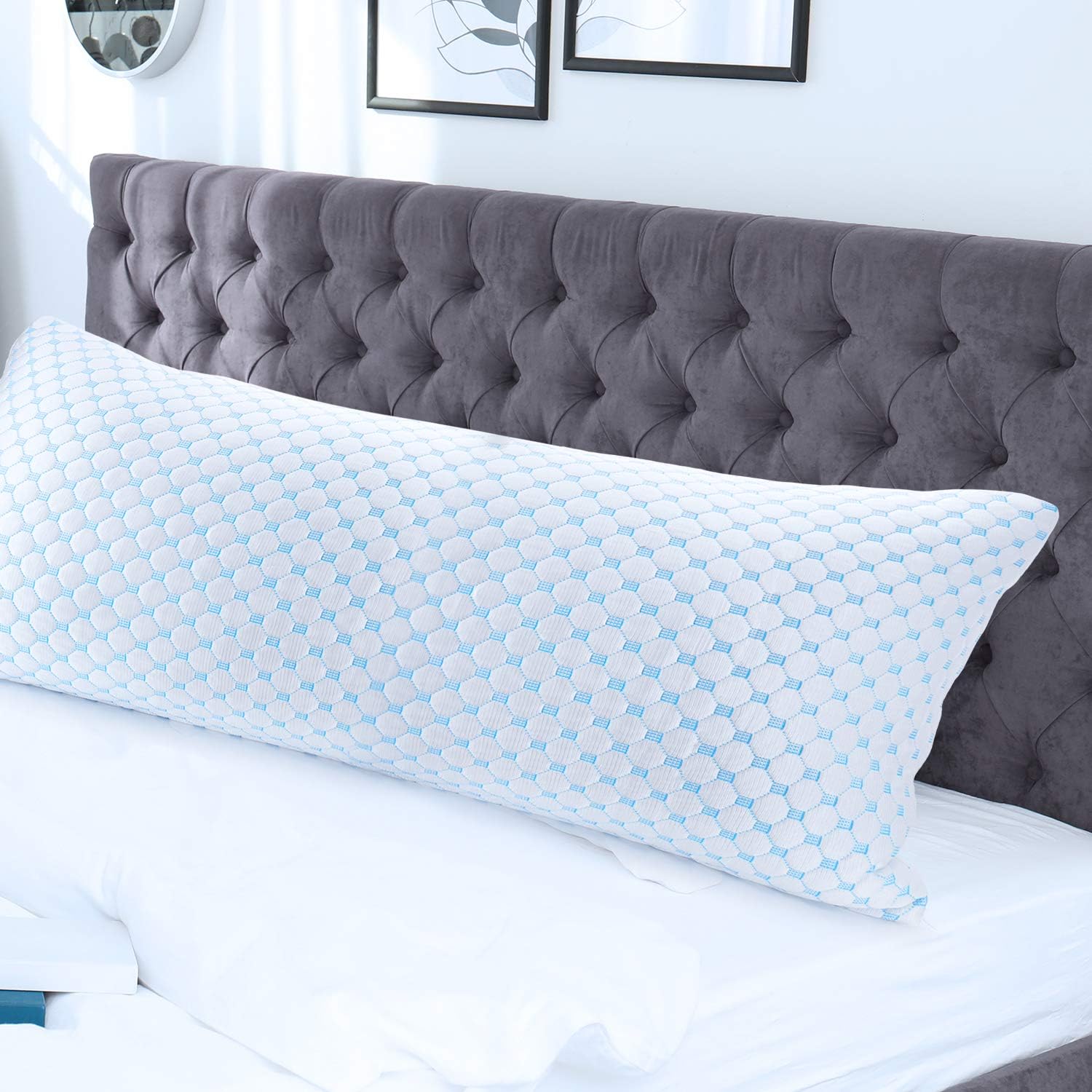 Nestl Bedding Coolest Pillow Heat and Moisture Reducing Ice Silk and Gel Infused Memory Foam Pillow. Adjustable, Washable, Breathable - Body - 20” X 54” -1 Pack: Home & Kitchen