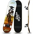 Sefulim 31 x 8 Inch Complete Skateboard 7 Layer Canadian Maple Double Kick Deck Concave Cruiser Trick Skateboard for Boys Girls Teens Adults Beginner