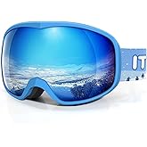 ITOWE Kids Ski Goggles for Boys Girls Aged 3-14, UV400 Toddler Snowboard Goggles for Anti Fog Snow Skiing Equipment