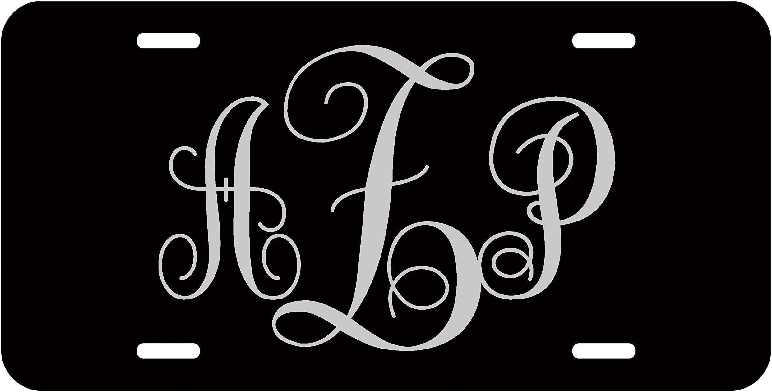 Top Craft Case Personalized Monogram License Plate - Grey Black Custom Initials Auto Car Tag