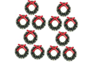 GARVALON 12pcs Mini Christmas Wreaths with Bowknot for Dollhouse Decoration Portable Hanging Miniature Xmas