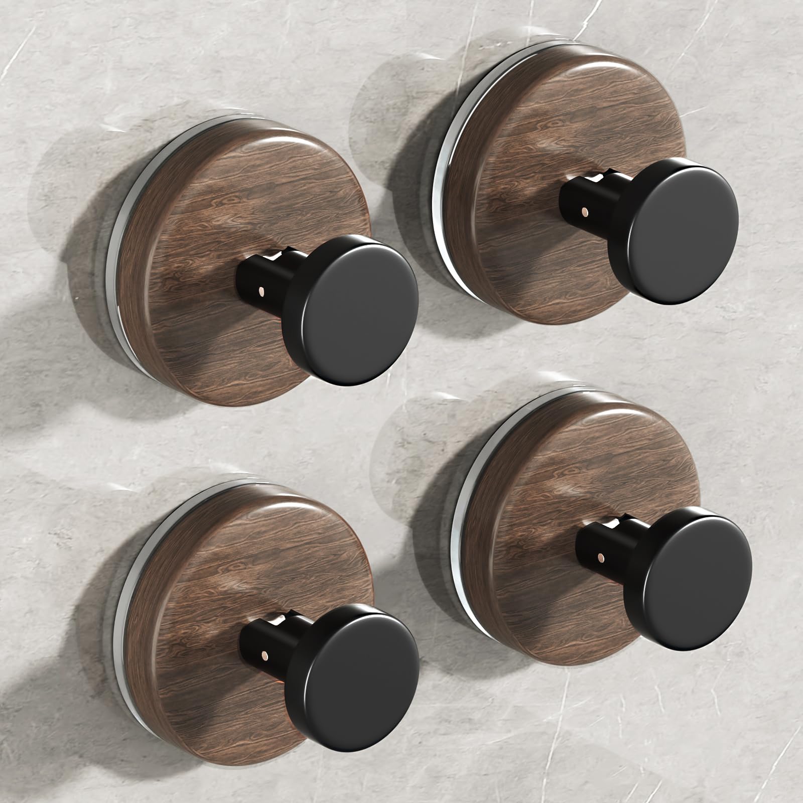 Photo 1 of Adhesive Towel Hooks for bathrooms, Suction Cup Hooks for Shower Drill-Free for Wall Closet Hook Organize Kitchen, Entryway, Doors, Cabinets on Smooth Surfaces(Wood Color,4 Pack)